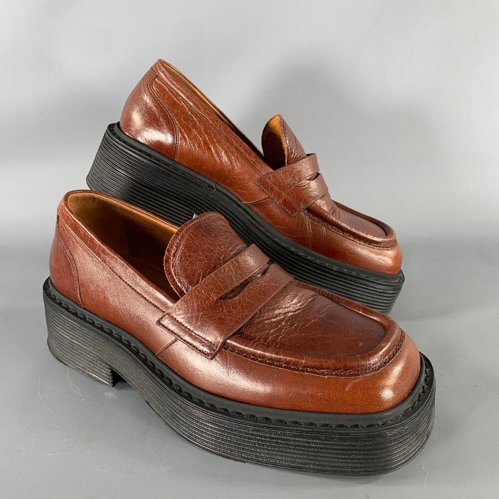 MARNI Size 9 Brown Leather Square Toe Loafers